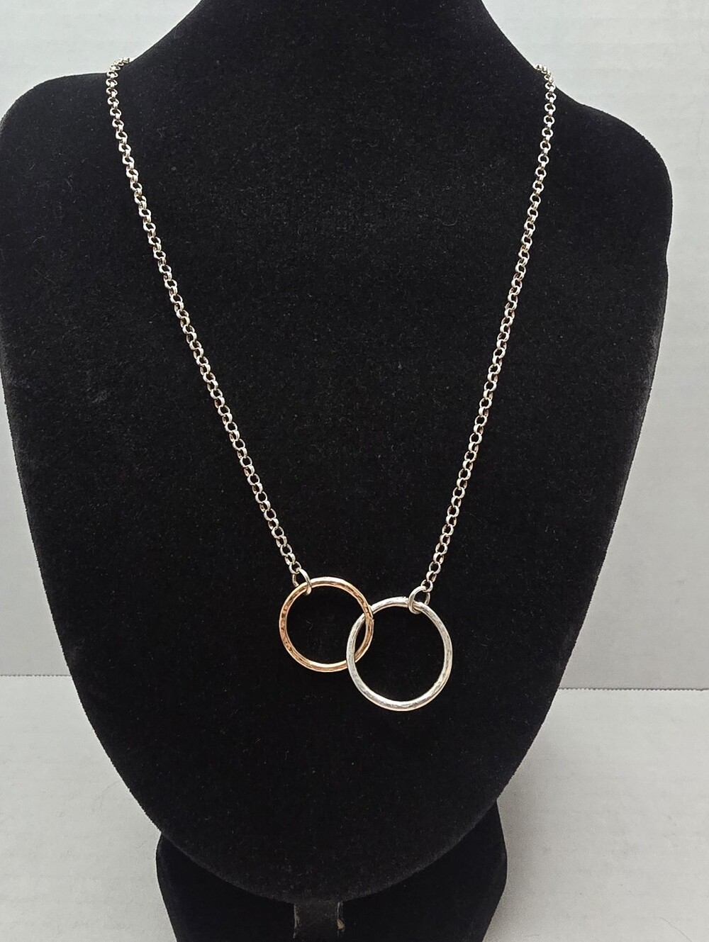Designer'M.S Co.' Sterling Silver and Gold Plated Intertwined Rings Necklace 20"